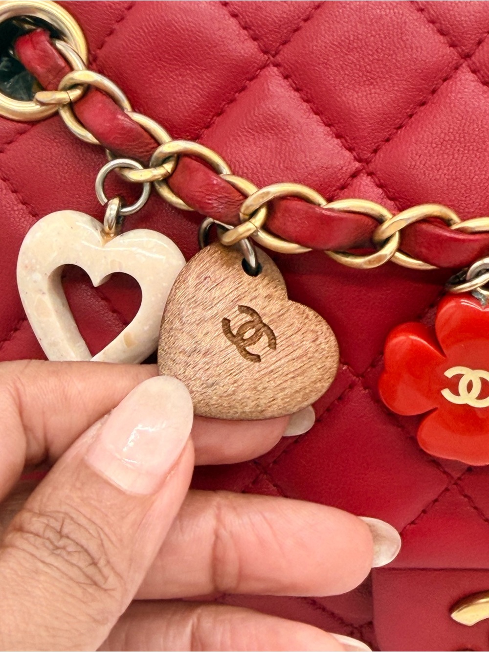 CHANEL Red Quilted Leather Shoulder Bag with Charm Chain COA READY - Picture 2 of 16